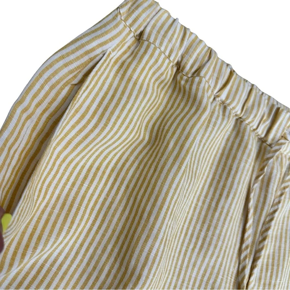 Onia Air Linen Elastic Drawstring Shorts Classic Stripe SZ XL Yellow White NWT